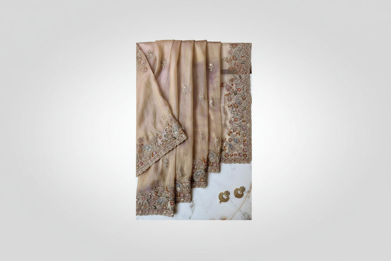 Golden Organza Tissue Saree