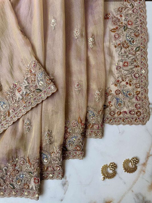 Golden Organza Tissue Saree